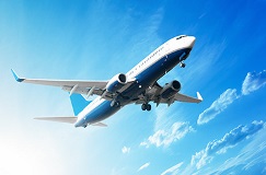 View from below of airplane flying in the air