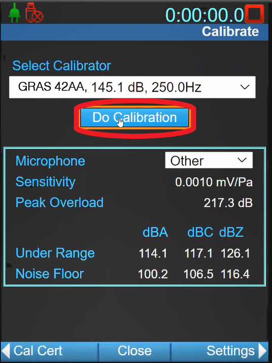 Do Calibration button selection