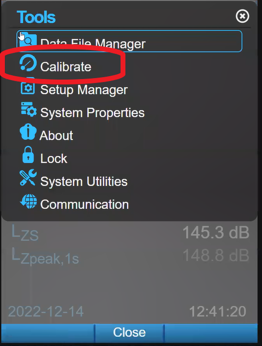 Calibrate selection in tools menu